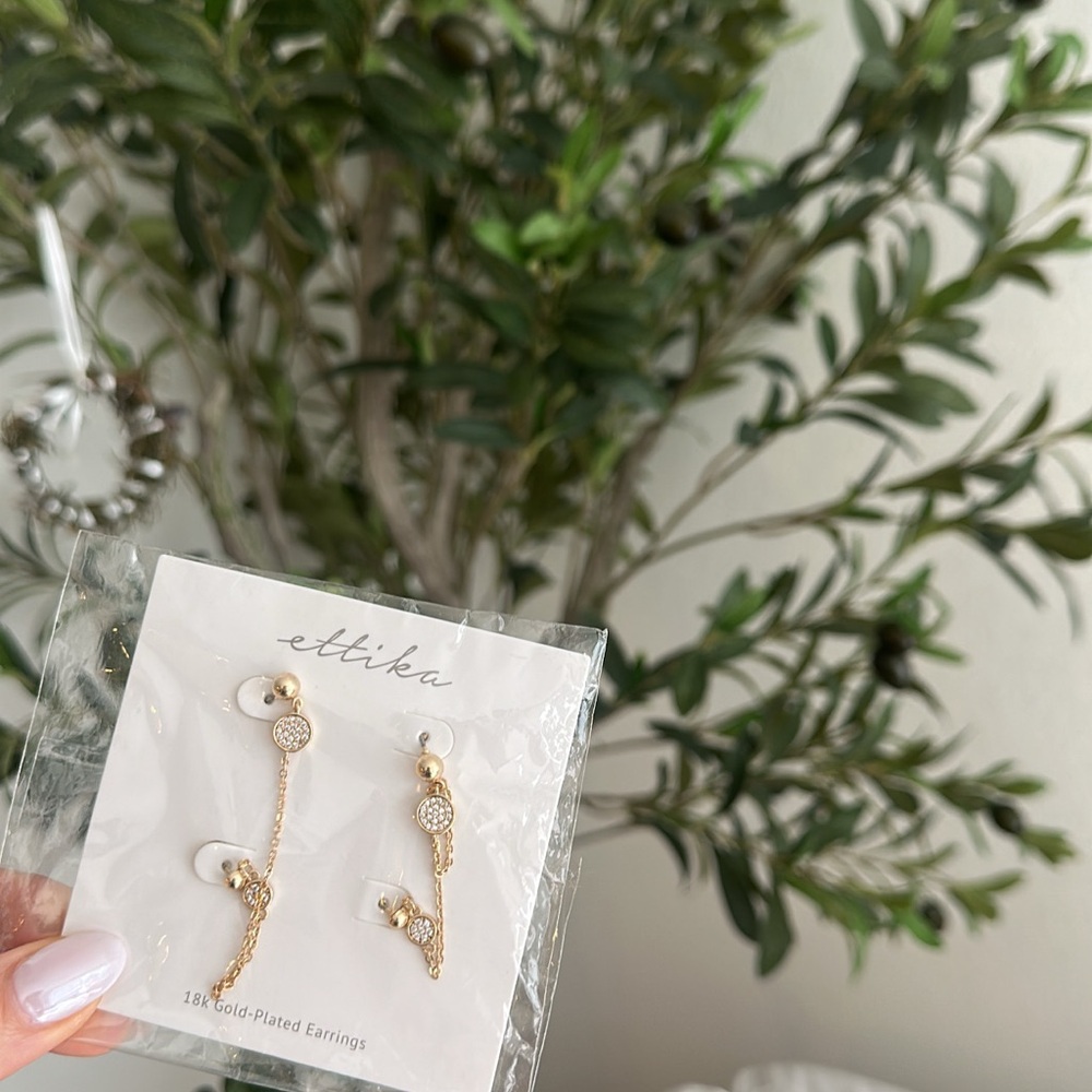 Ettika Gold and White Dangle Earrings